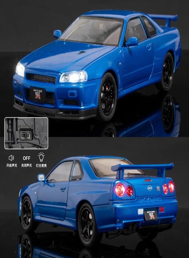 بلس بوينت سيارة PLUSPOINT Skyline GTR-R34 P.Walker Edition Brian المصنوعة من المعدن المصبوب، بمقياس 1:24، نموذج محاكاة، مصنوعة من سبيكة معدنية، سيارة لعبة تعمل بالسحب للخلف للأطفال، مزودة بأبواب قابلة للفتح وإضاءة وموسيقى، سيارة لعبة للأطفال والكبار - Image 3